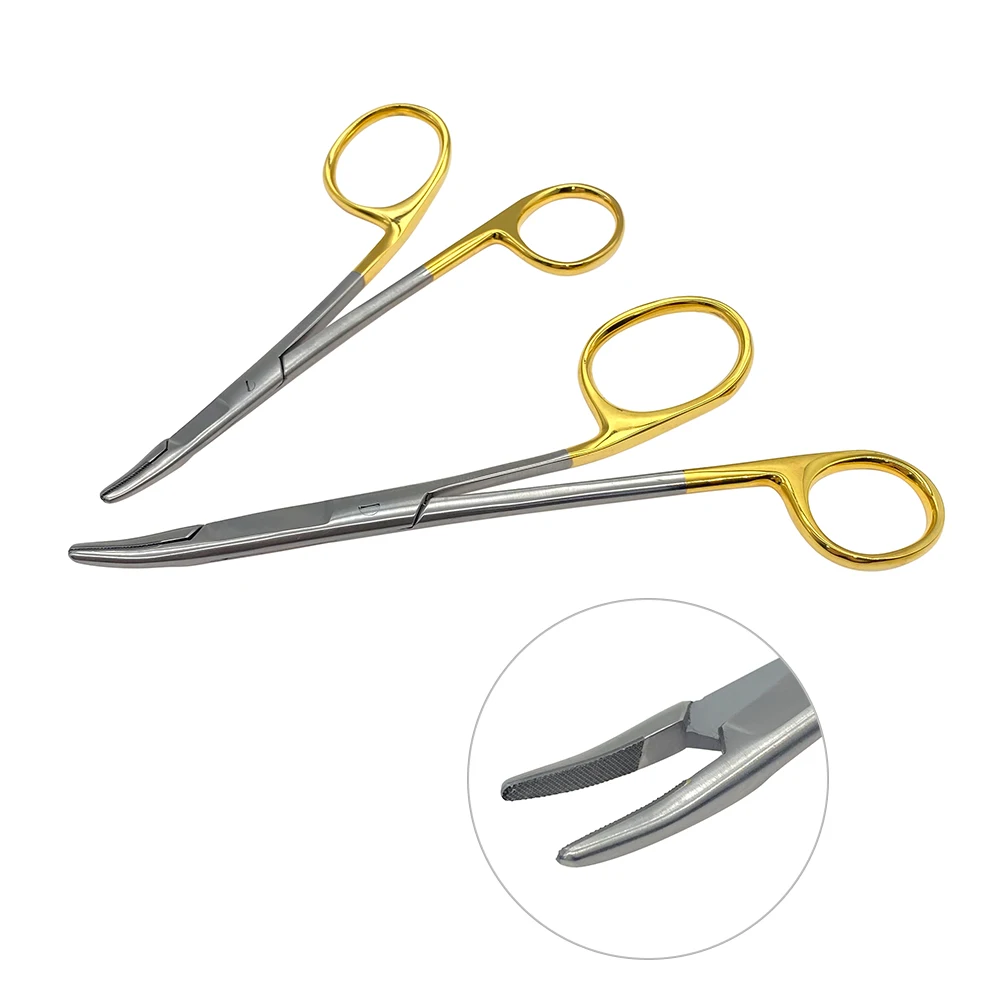 Curved Needle Holders with Scissors with TC Upturned Thumb Ring Ophthalmic Surgical Instruments