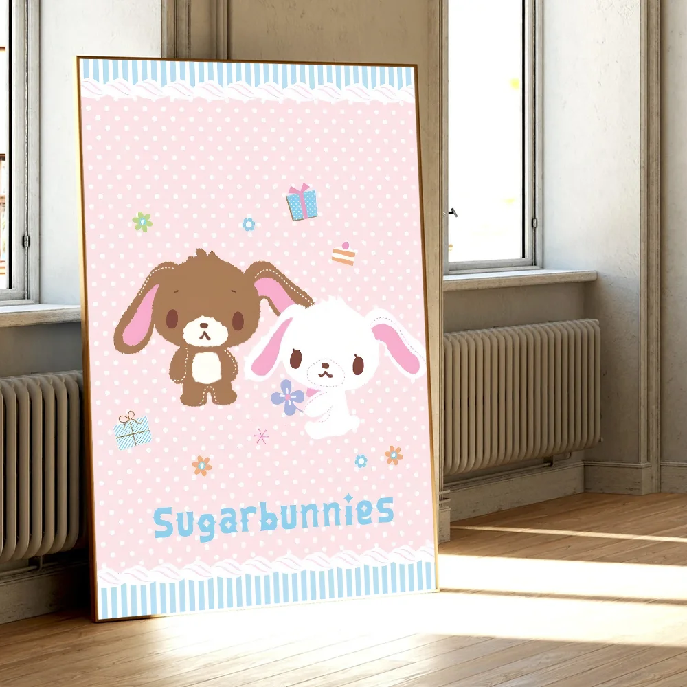 AZNM Sugarbunnies Bonbonribbon Rosa niedliches Kaninchen-Cartoon-Leinwand-Wandkunstwerk, ungerahmt, Mädchenzimmer-Dekor-Poster – Detail 4