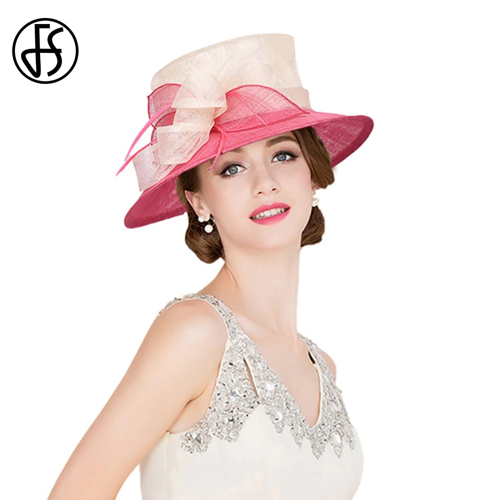 Pink Sinamay Flat Top Kentucky Hat Wedding Bridal Millinery UV Protection Lightweight Luxury Derby Cap for Women Beach Accessory