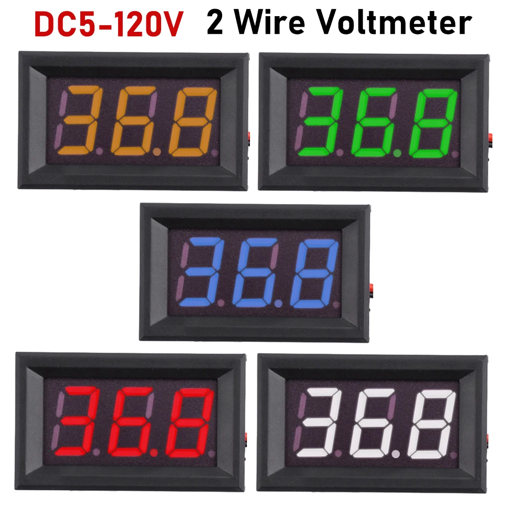 

DC5-120V мини-вольтметр, светодиодный цифровой дисплей, измеритель напряжения с панелью, 2 провода, 0,56 дюйма, монитор напряжения, тестер, измеритель для мотоцикла, автомобиля