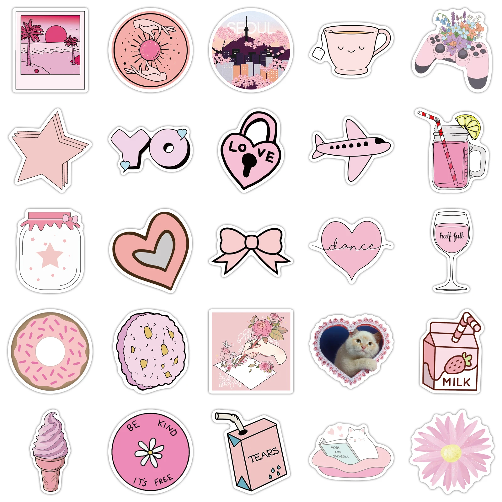 50PCS VSCO Cute Pink Style Cartoon Stickers DIY Car Bike Travel Luggage Laptop Classic Toy Graffiti Sticker Decal for Kids