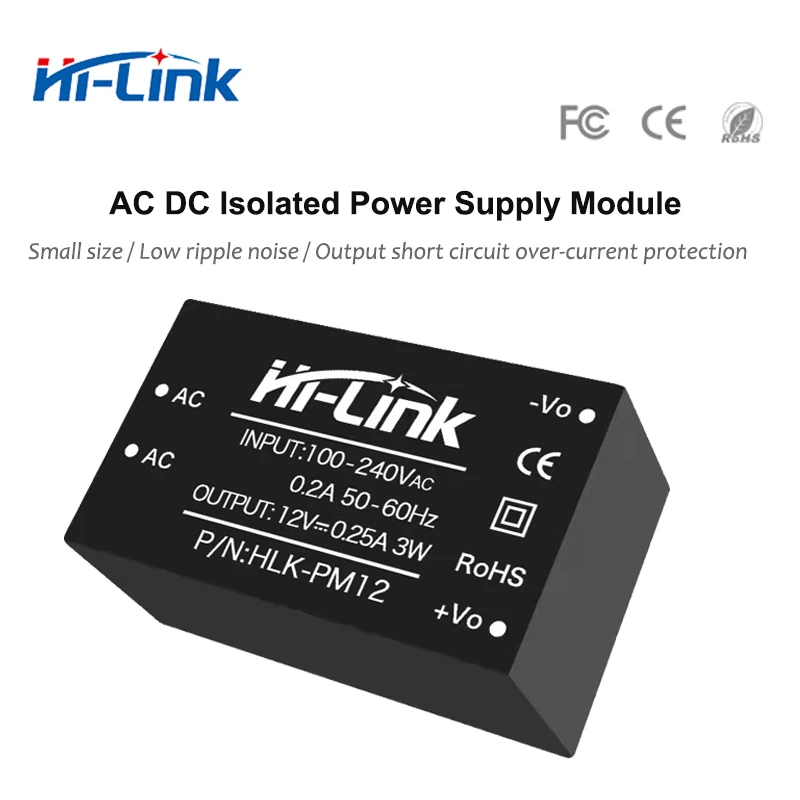 Hi-Link HLK-PM12 Импульсный преобразователь ACDC 3 Вт 220 В/100 В до 12 В 250 мА Понижающий модуль питания Импульсный светодиодный модуль освещения