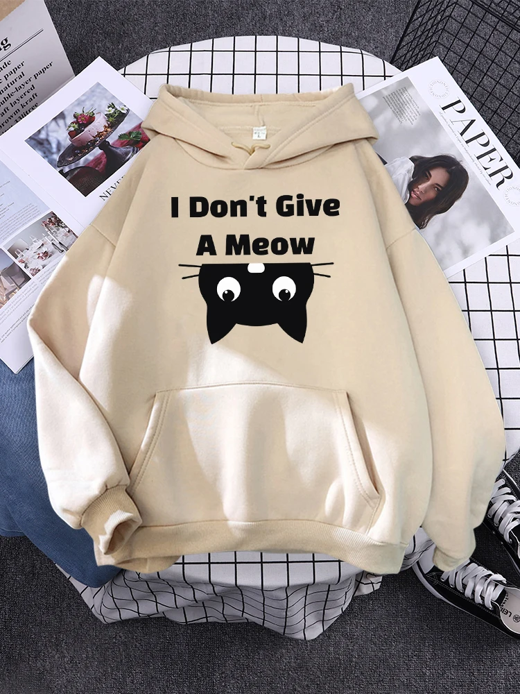 

I Don't Give A Meow Black Cat Pattern Hoodie New Pocket Pullover Harajuku Fleece Sweatshirt Funny Crewneck Woman Streetwear