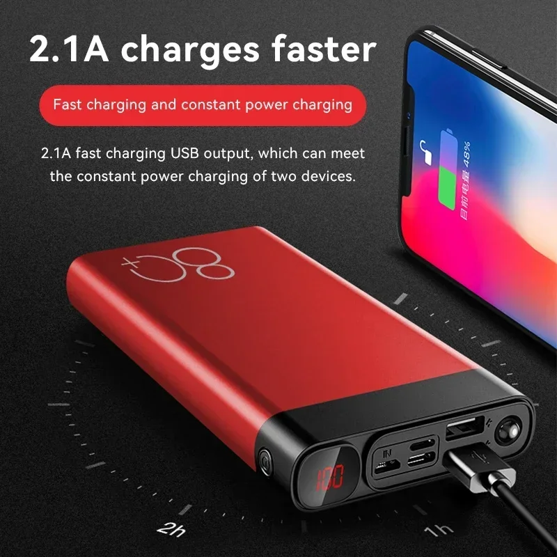 30000mAh Portable Power Bank with LED Light HD Digital Display Charger Travel Fast Charging PowerBank for Samsung IPhone