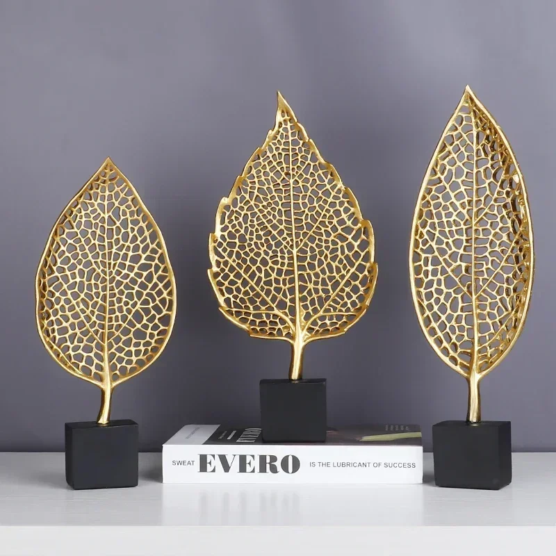 European Luxury Golden Artificial Leaf Ornaments Nordic Resin Autumn Home Decor Ornaments