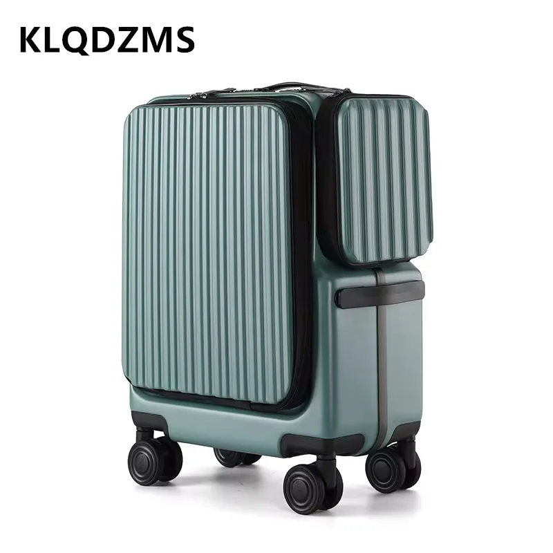 KLQDZMS Travel Suitcase Front Opening Laptop Boarding Case USB Charging Trolley Case Multifunctional 20 Inch Cabin Luggage