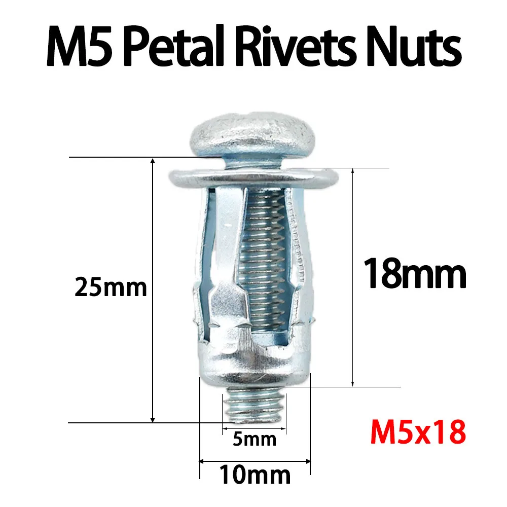 Tuercas M4 M5 M8 Molly Jack, tuerca de Metal con forma de pétalo, tornillo de expansión, cierre de placa de matrícula, Panel de fijación, remache