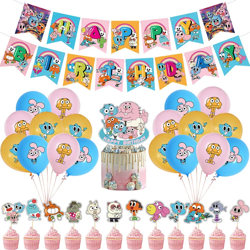 

Amazing World of Gumball Banner Girl Birthday Party Decoration Supply platypus Balloon Cake Topper Gift Home Decor