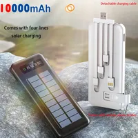 10000mAh Solar Power Bank Portable Charger Large Capacity Outdoor Fast Charging Mobile Phone Detachable Charging Cable