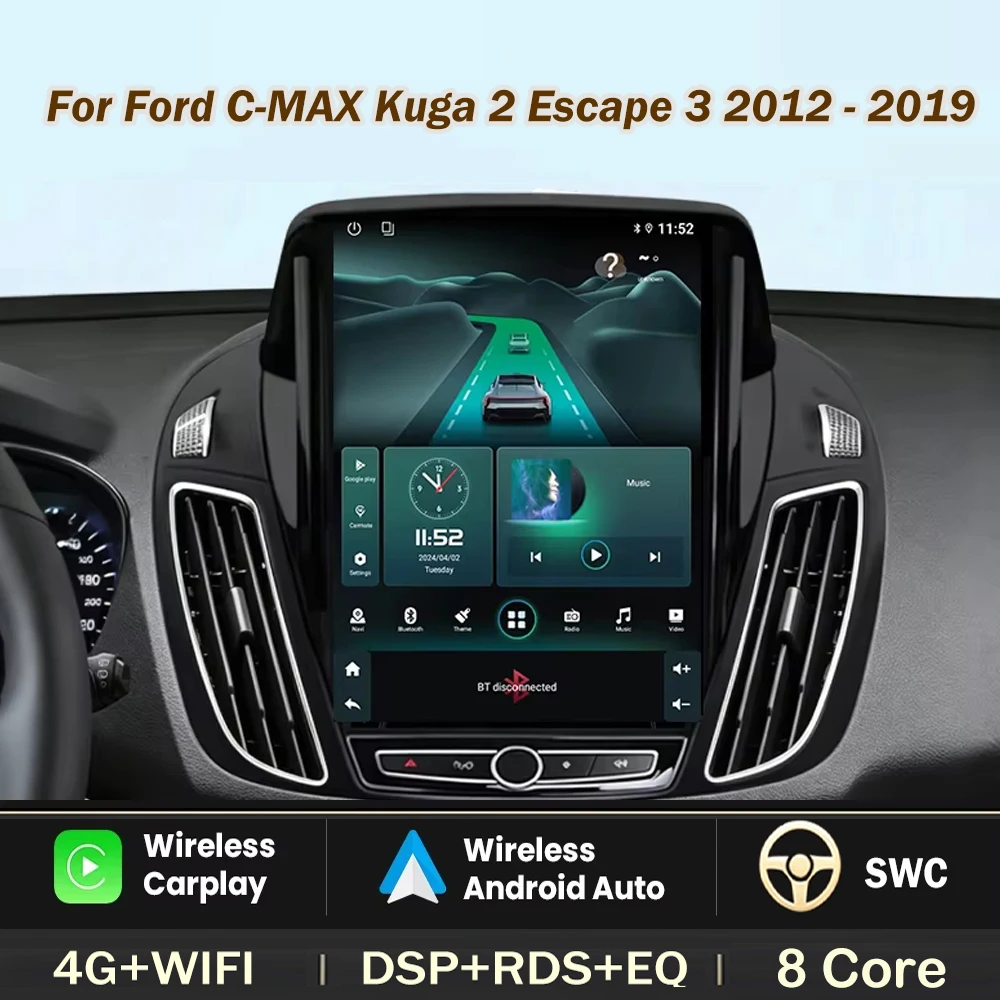Android 9.7 Inch For Ford C-MAX Kuga 2 Escape 3 2012 - 2019 Car Radio Multimedia Auto Video Player Navigation GPS Carplay 4G DSP
