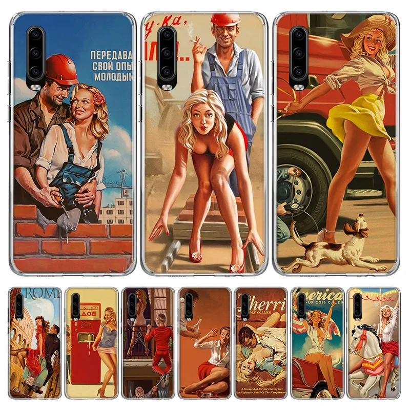 Sexy Pin Up Girl Vintege Case Phone Cover for Huawei P30 Lite P40 P20 P10 Mate 10 20 Pro P Smart Z 2019 Y5 Y6 Y7 Y9S Trend Funda