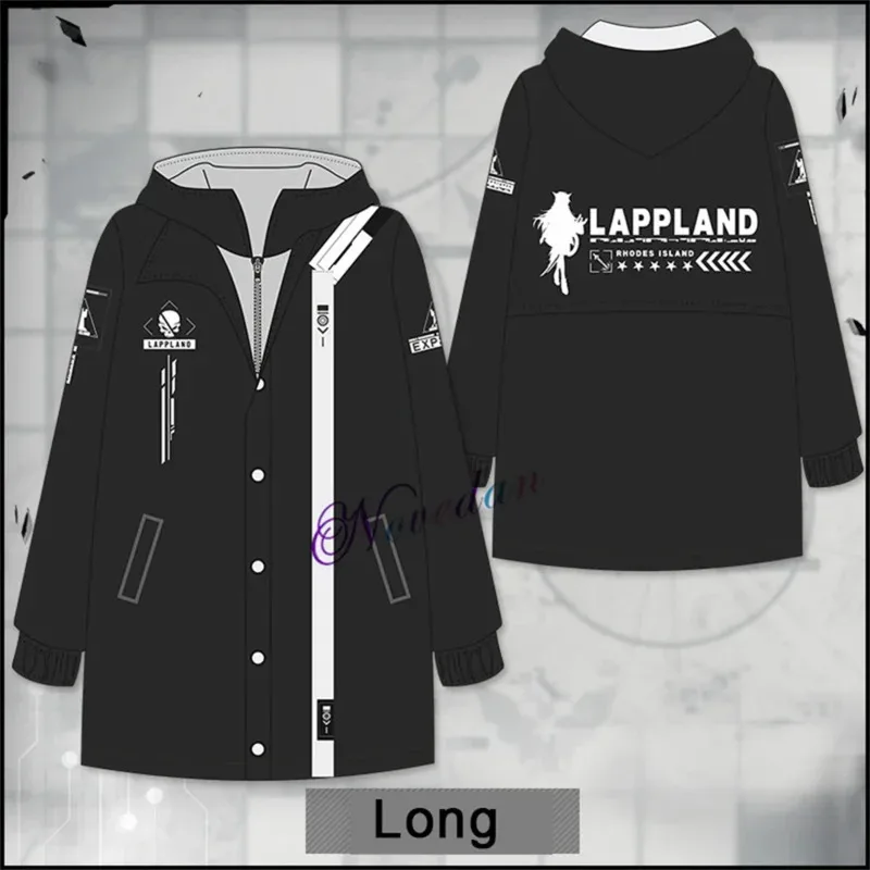 Juego Arknights Rhodes Island cremallera Sudadera con capucha Anime Guard Lappland Cosplay chaqueta abrigo largo Harajuku Streetwear abrigos y Ja b;4.f'