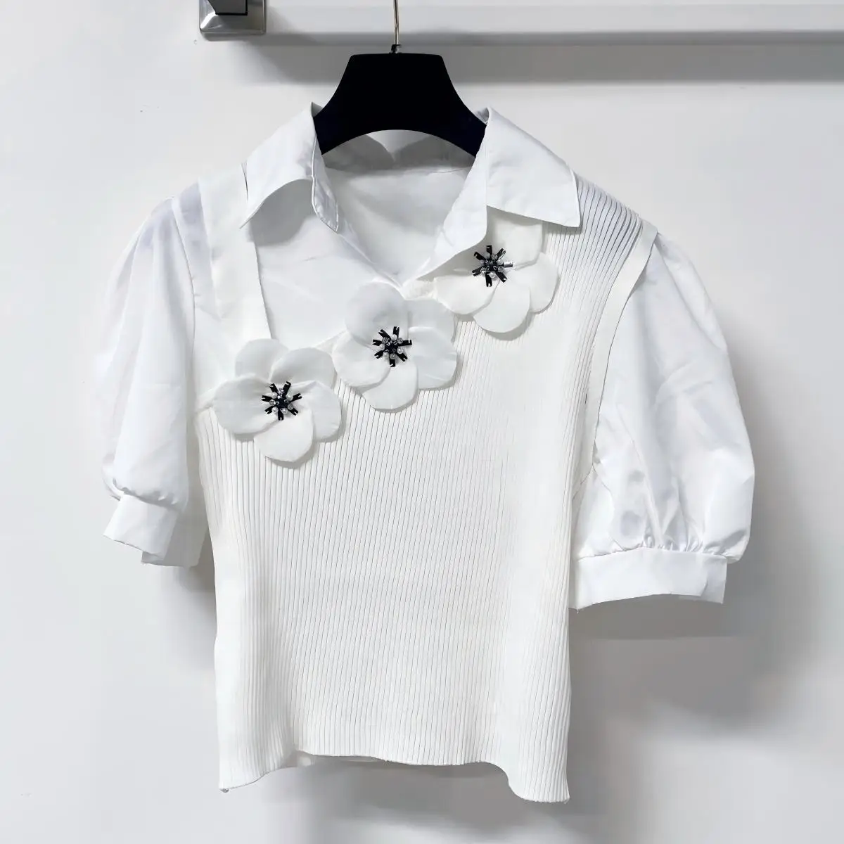 2026 High Quality Women's Clothing Gentle Wind Splicing Fake Two piece Short Sleeve--hb724