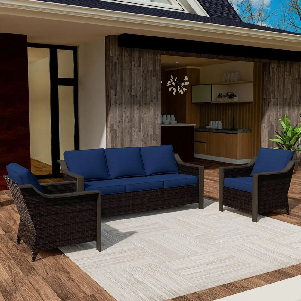 

All-Weather Wicker Patio Set with 2 Chairs and Cushions, Perfect for Porch, Backyard, and Poolside - Blue