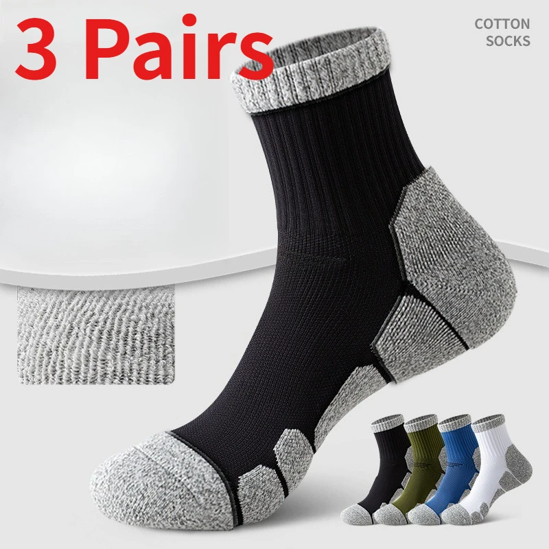 

1/3 Pairs Men's Mid Tube Running Socks Spring Summer Thick Terry Bottom Anti-Odor Sports Socks for Marathon Basketball Soccer
