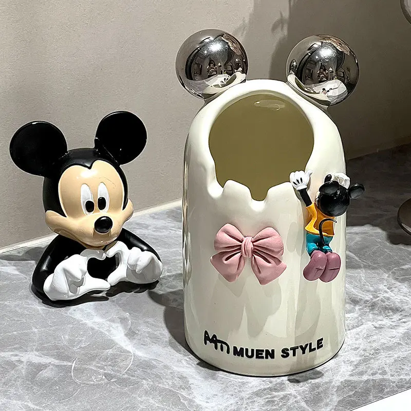 Disney Cute Mickey Light Luxury Style Women\'s Makeup Brush Storage Tube Study Pen Holder Dresser Cosmetics Lipstick Decoration