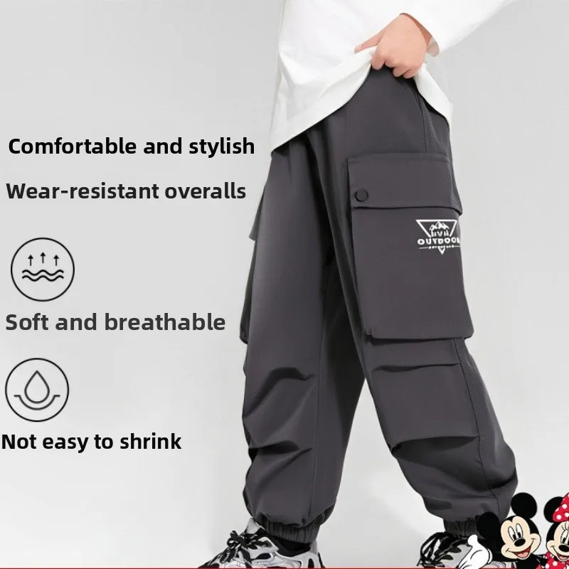 

Брюки карго для мальчиков 2026 года с эластичным поясом, модные детские джоггеры и брюки