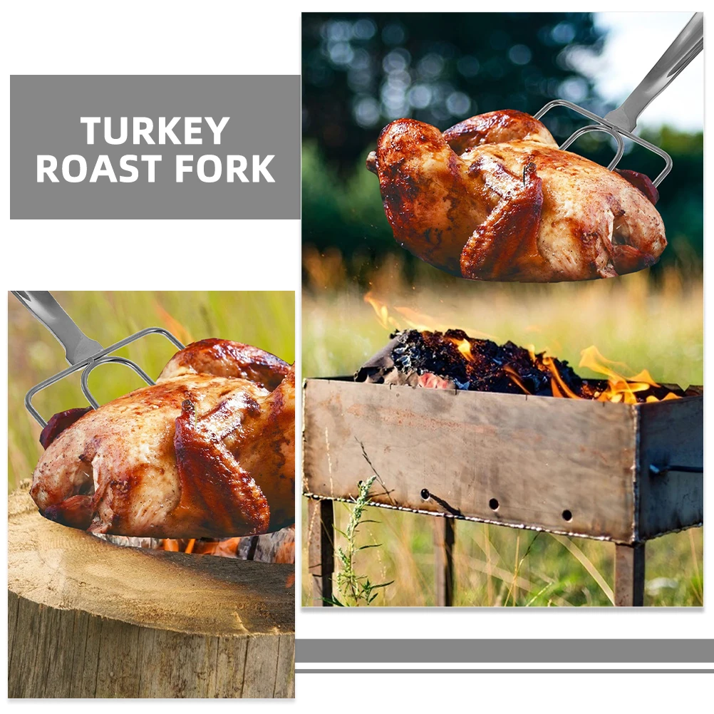 

2Pcs Stainless Steel Bbq Fork Ergonomic Handle Easy to Clean Great for Roasting Chicken Turkey Ribs Turkey Roast Fork