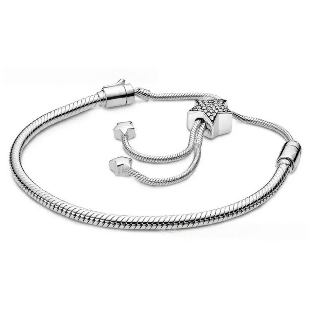 Sternförmiges Verstellbares Armband S925 Reines Silber Rose Schlangenkette DIY Zubehör Charm Damenschmuck Hochzeitsgeschenke – Detail 5