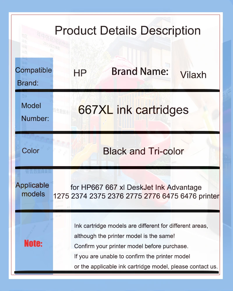 Vliaxh 667XL recargable Ink Cartridge Compatible for HP 667 HP667 Deskjet Ink Advantage 1275 2374 2375 2376 2775 2776 Printer