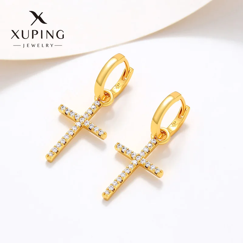 Fashion 24K real gold cross set zirconium earrings female au9999 gold new retro personality earrings earrings