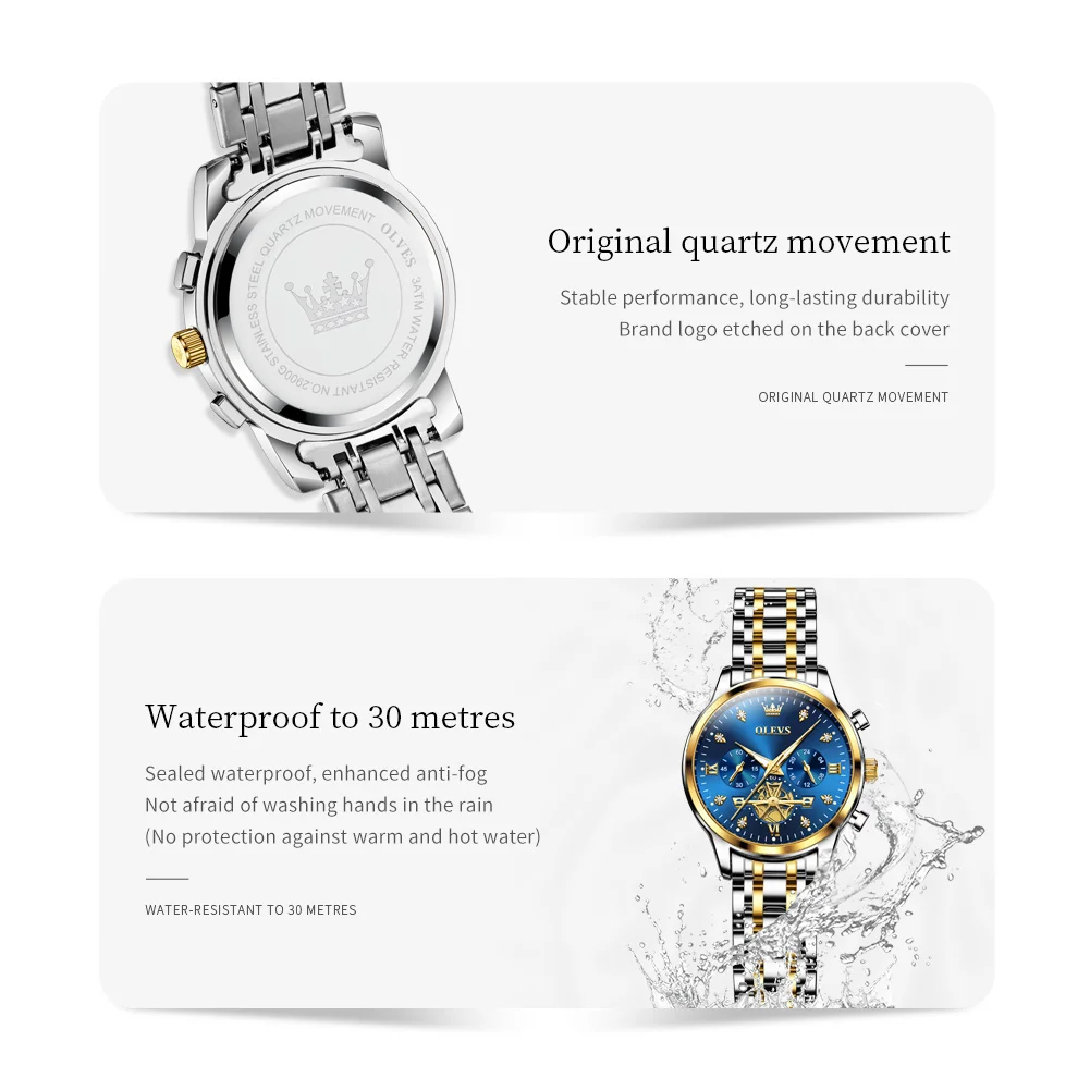 OLEVS coppia orologio His and Her Watch Set Mens Womens Matching Watch Diamond romantico orologio cronografo di san valentino