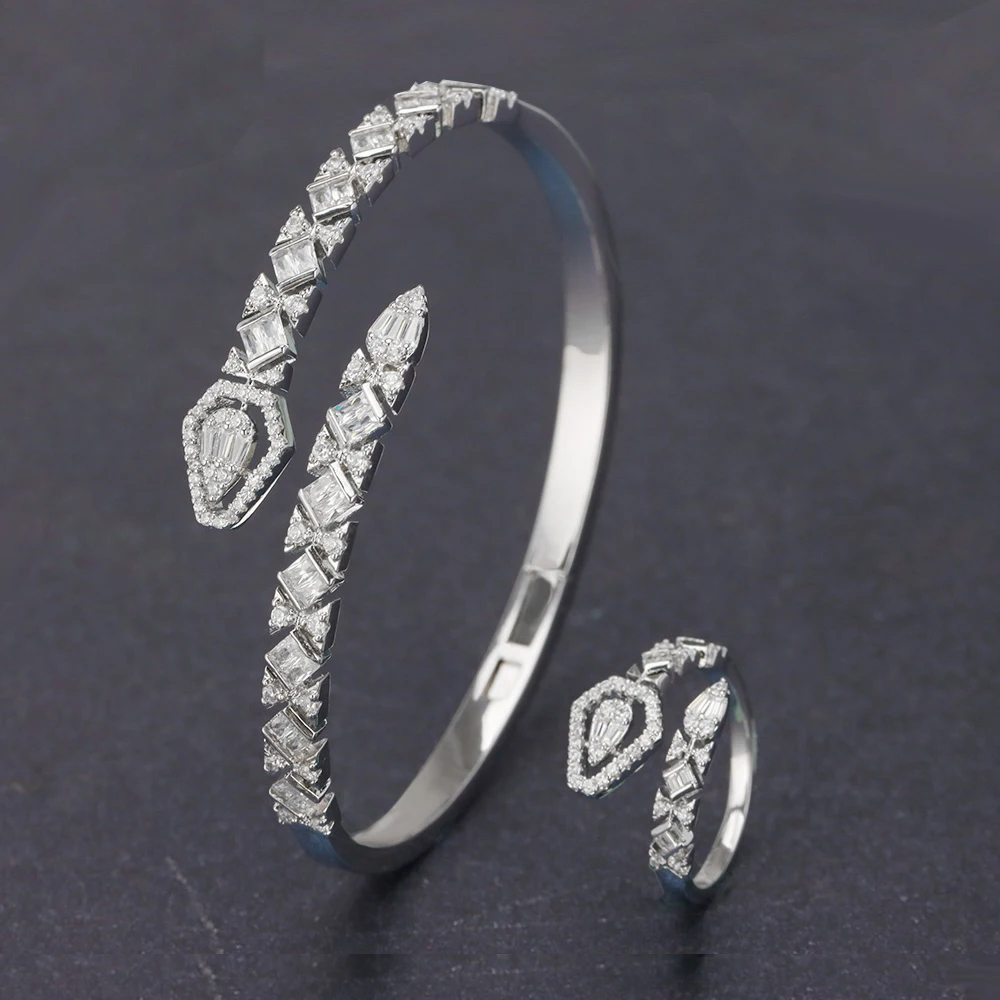 

JEWEL New Style Bracelet Micro Paved Cubic Zirconia Adjustable ring 2 PCS Sets Dubai Bride Wedding High Quality Jewelry