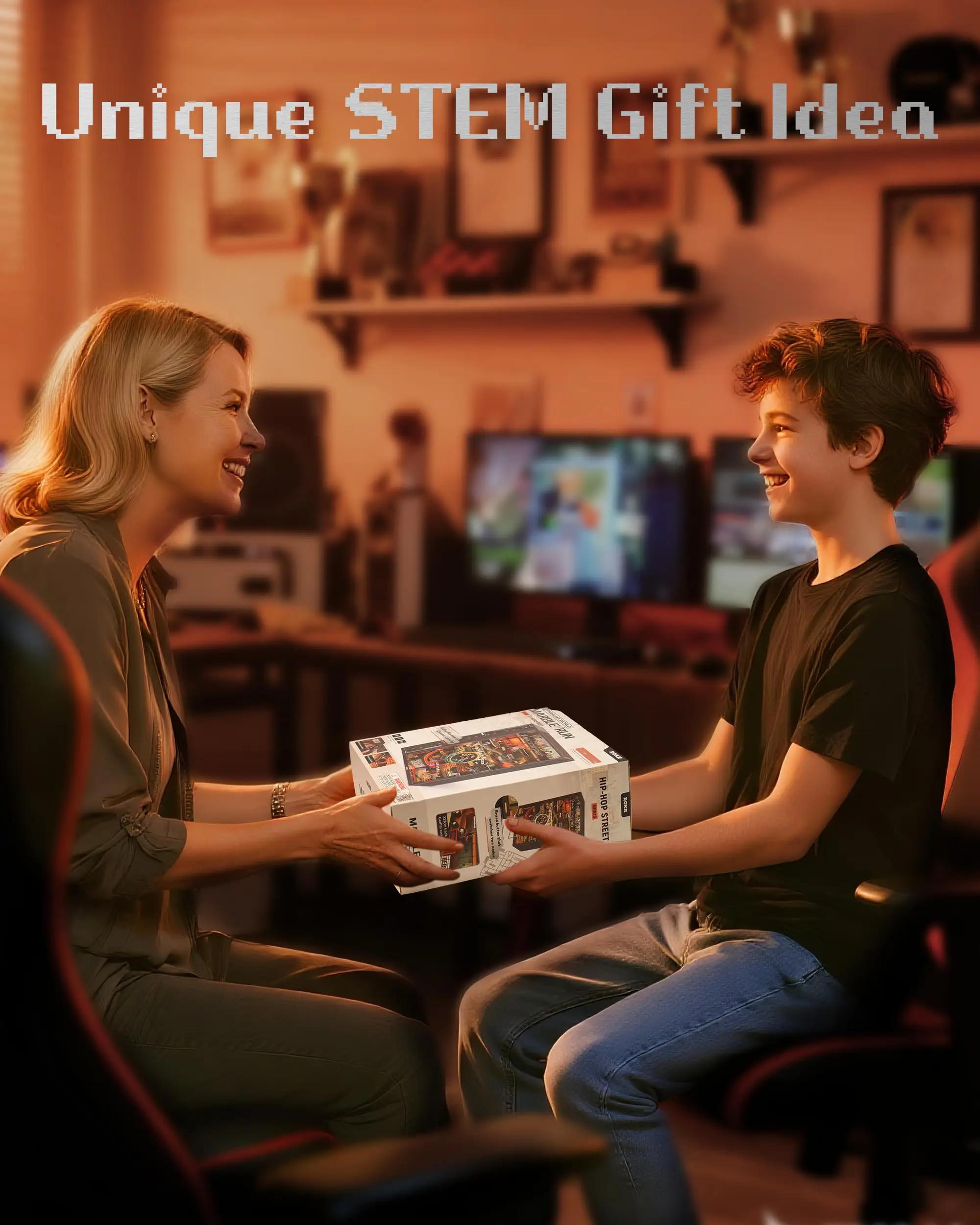 ROKR 3D Puzzle Electric Marble Run Model Kits Parallel World Hip-hop Street Unique STEM Toy Desk Decoration Gift for Teens Adult