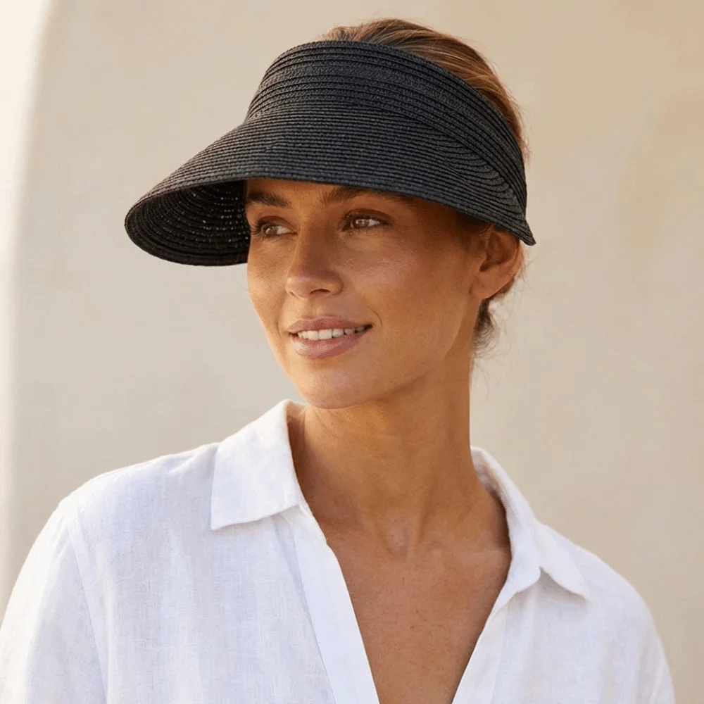 Simple Solid Color Straw Sun Cap Adjustable Breathable Summer Visors Hat Empty Top Hat Ponytail Cap Wide Brim Beach Hat Summer