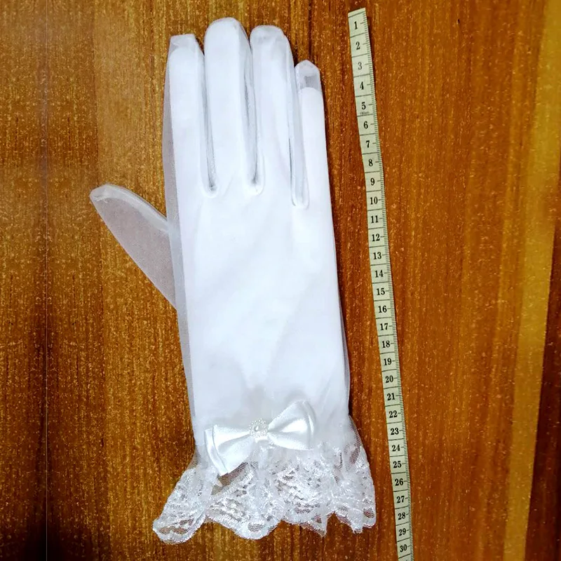 Ivory Short Fingerless Tulle Bridal Gloves with Pearl Accent & Lace Cuff Perfect for Summer Weddings