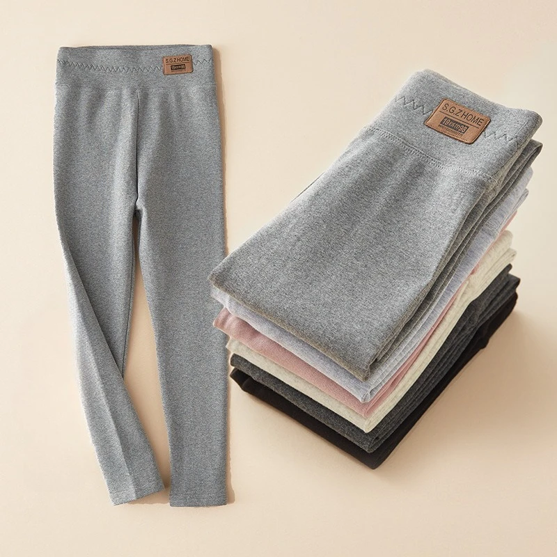 Kinder Mädchen Einfarbige Hochgeschnittene Baumwoll-Leggings Weiche Dehnbare Atmungsaktive Kinder-Strumpfhosen Lässige Tägliche Lange Oberbekleidung Hosen