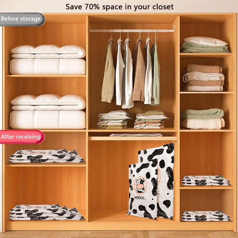 1/4/6pcs Thickened Pc Vacuum Storage Bag, Cow Pattern, Closet Space Saving 75%, Clothing Luggage Special Bag