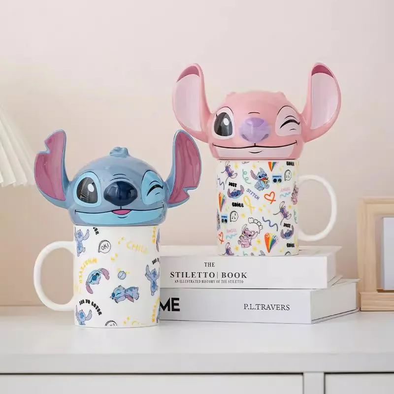 أنيمي   ليلو وستيتش   الملاك والغرزة   كوب الزوجين   تزيين   كوب سيراميك بغطاء   350 مل   كأس المكتب المنزلي   مظهر عالي   هدية
