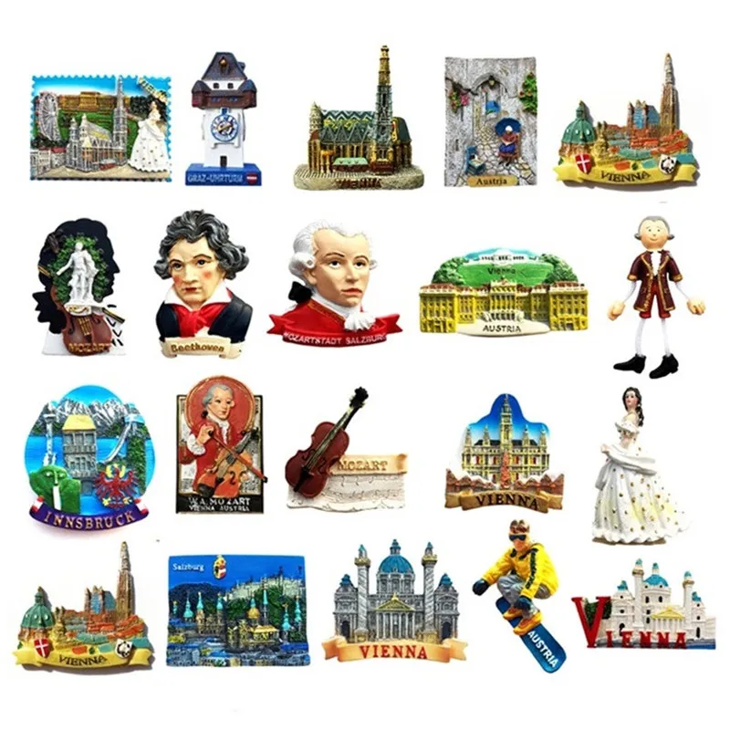 

Europe Austria Vienna Mozart Fridge Magnets Tourist Souvenirs Crafts Refrigerator Stickers Home Decoration Hand Gifts