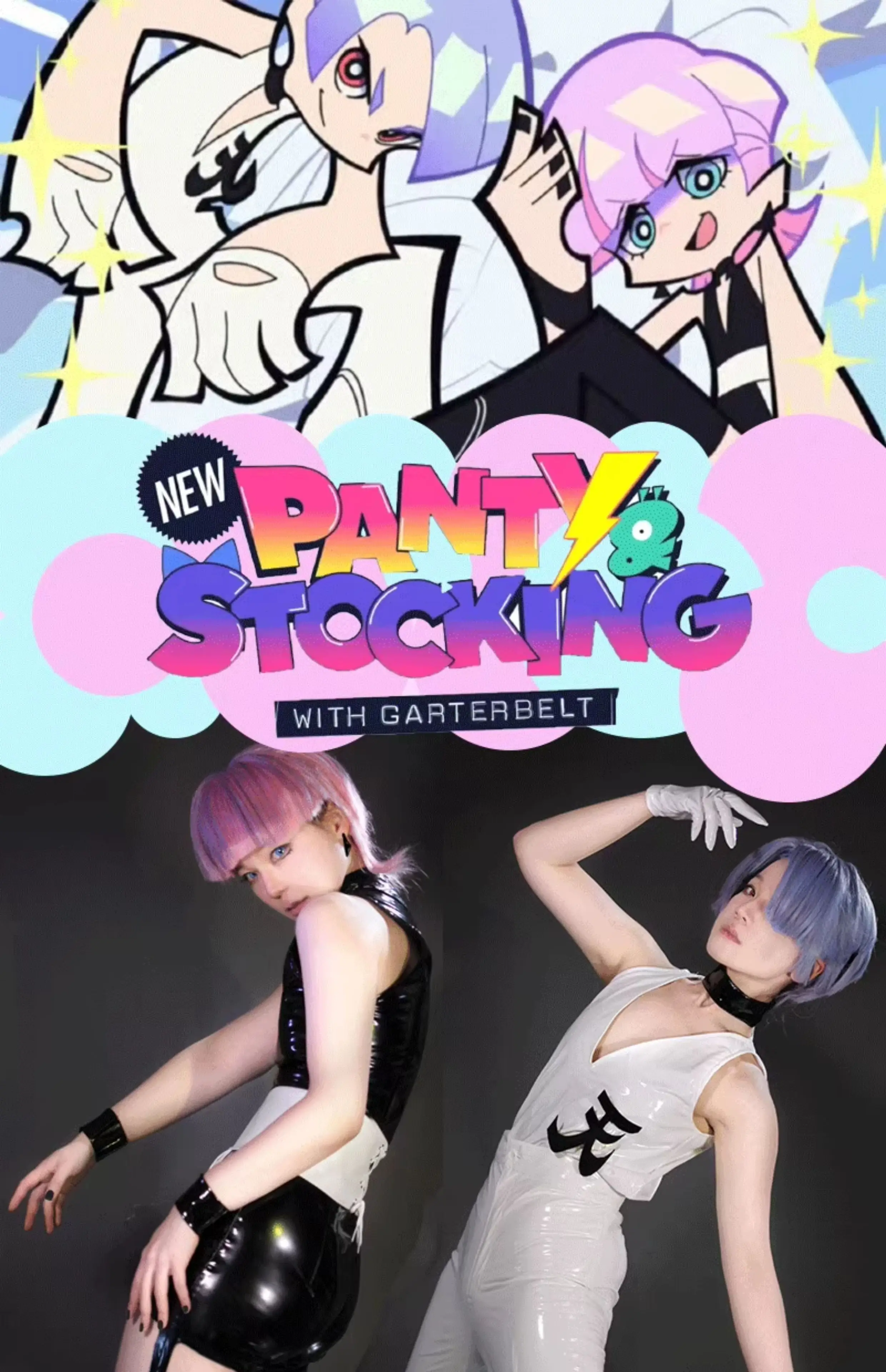 Nuevo conjunto de disfraz de cosplay de Panty & Stocking Angel Brothers, chaqueta de cuero PU en blanco y negro, conjunto de ropa para fiesta de Halloween de anime