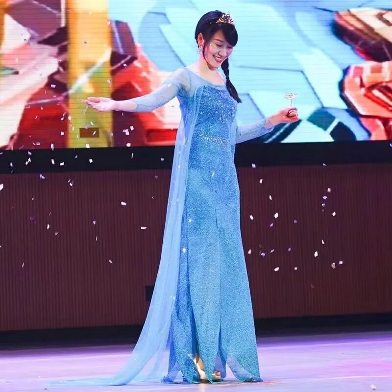 

Elsa Princess Dress Women's Adult Long Gown Stage Halloween Costume Dress Elegant Queenly Style Wardrobe Essential
