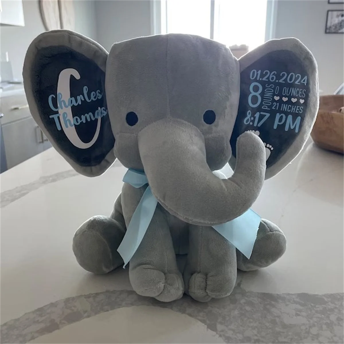 personalized elephant, stuffed animal gift, baby shower gift, newborn gift, new baby gift, birth announcement, baby gift, welcom