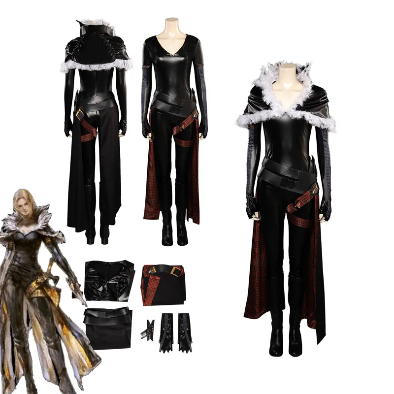 

Female FF16 Benedikta Harman Cosplay Costume Women Black Leather Jumpsuit Coat Glove Girdl Final Cos FFXVI Outfit Halloween Suit