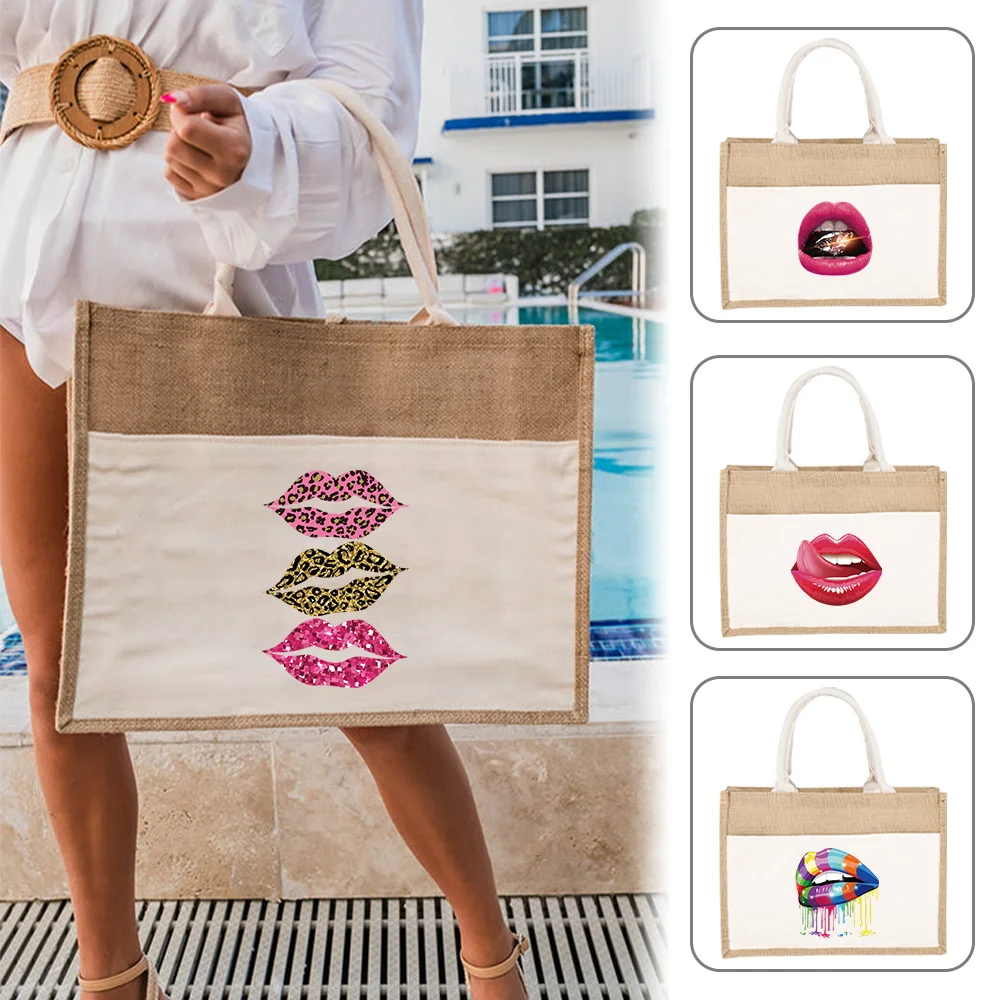 

Tote Bags Reusable Sundries Linen Tote Bag Ecofriendly Supermarket Bag Mouth Series Large Capacity Picnic Bag 2024 New