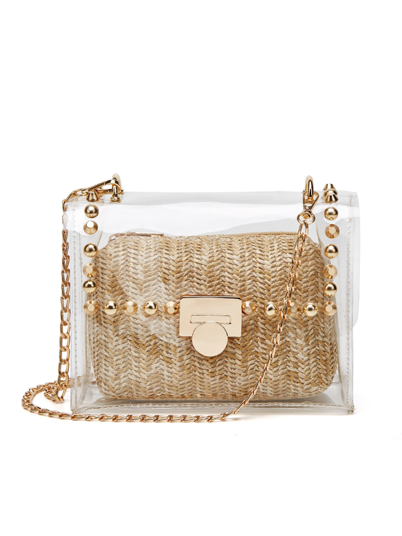 

New minimalist transparent trendy straw woven crossbody small square bag suitable for daily shopping and weekend play