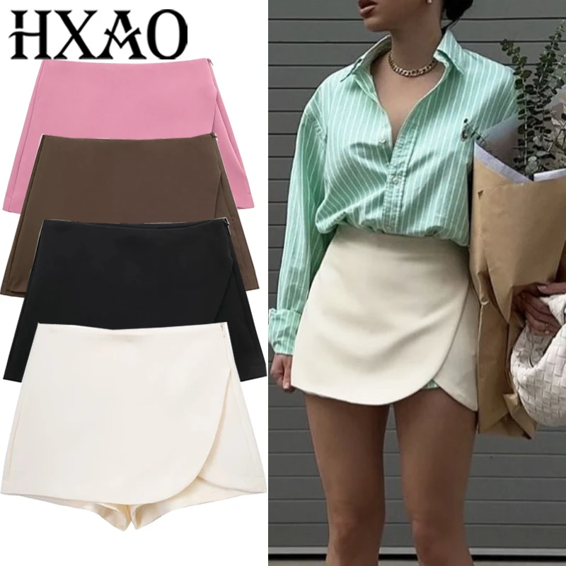 

HXAO женская юбка, шорты, летняя бежевая, черная юбка, брюки, женская офисная юбка с высокой талией для женщин, асимметричная розовая коричневая юбка