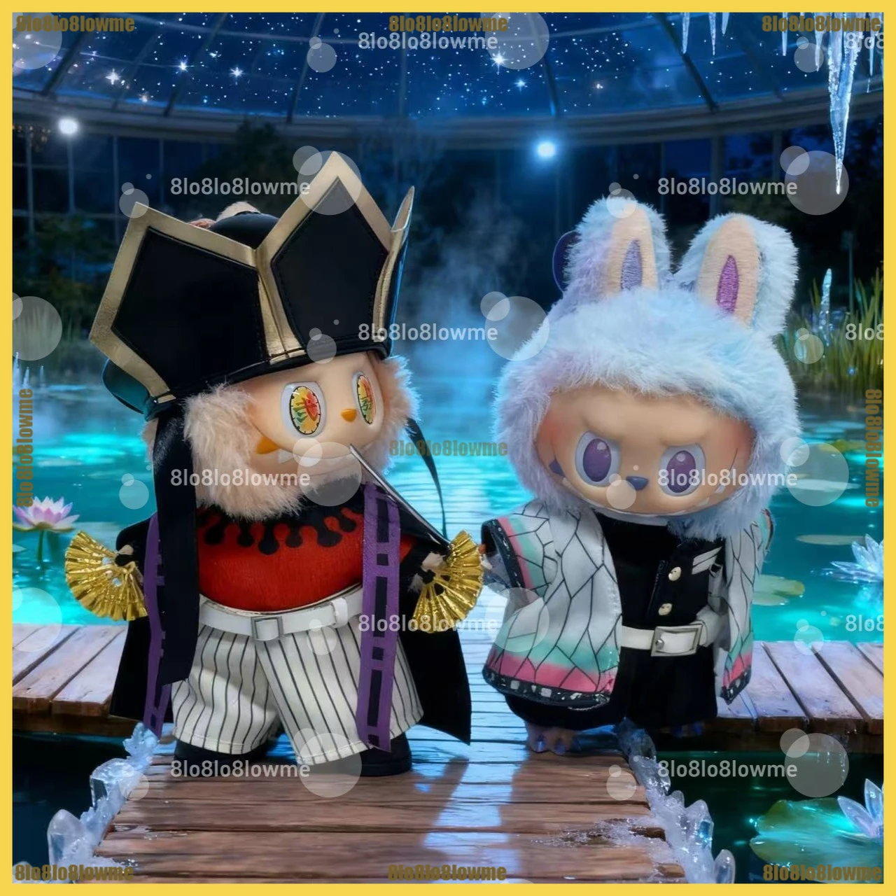 

Labubu Dolls Clothes Cartoon Douma Set with Leader's Hat Fan Prop Mini Plush Doll Clothing Cartoon Doll Accessories Gift