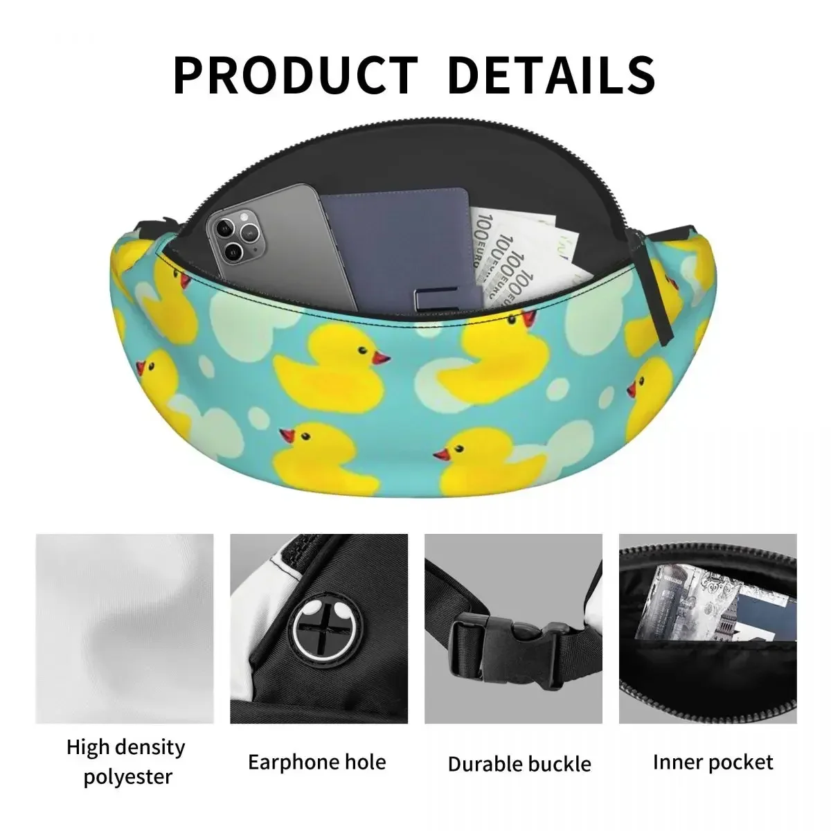 

Yellow Bathtime Rubber Ducks Printed Waist Bags Unisex Fanny Pack Casual Travel Banana Bags Belt Pouch