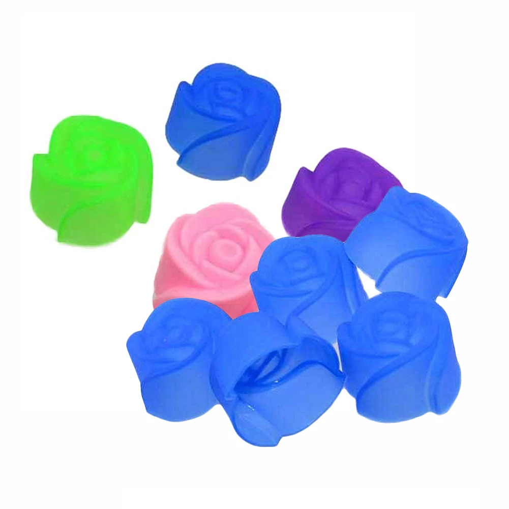 10pcs Cake Baking Mold Chocolate Jelly Maker Mould Silicone Rose Muffin Cookie Cup (Random Colors)