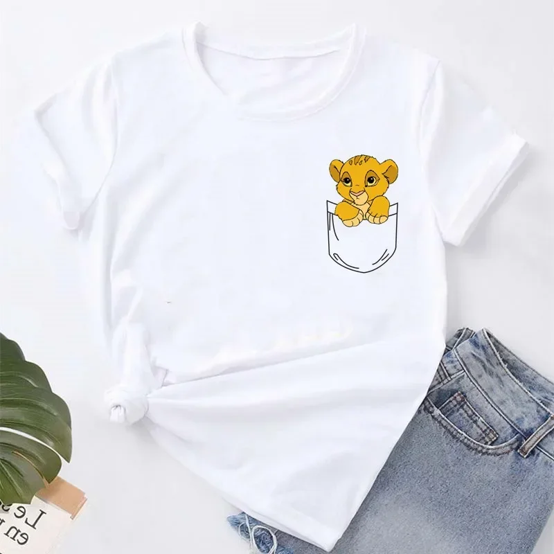 Funny Simba T-shirt Cartoon The Lion King Graphic T-Shirt Women Kawaii Tees