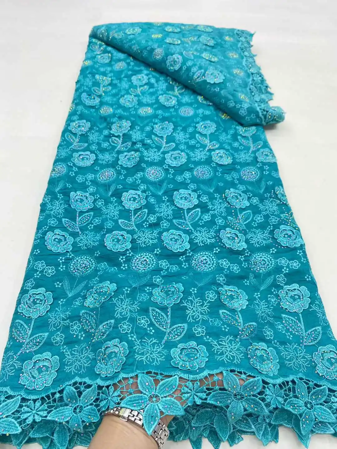 

2025 African Guipure Lace Fabric with Stones Cord Lace Fabric High Quality Lace Fabric for Sewing Wedding Party Dress