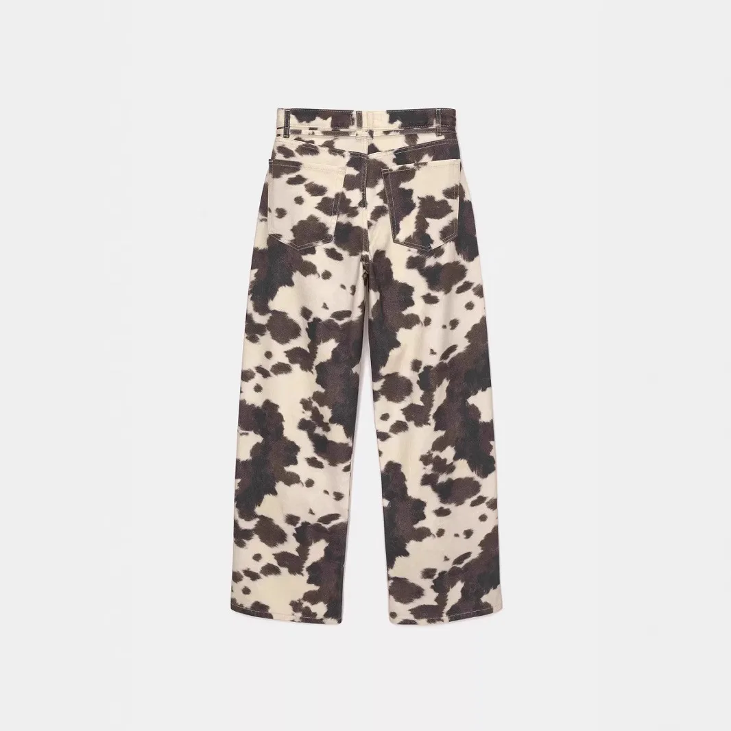 Retro Cow Pattern Vintage Waed Jeans Men's Loose Straight Leg Trousers Cross-Border Sle Casual High Waist Long Pants