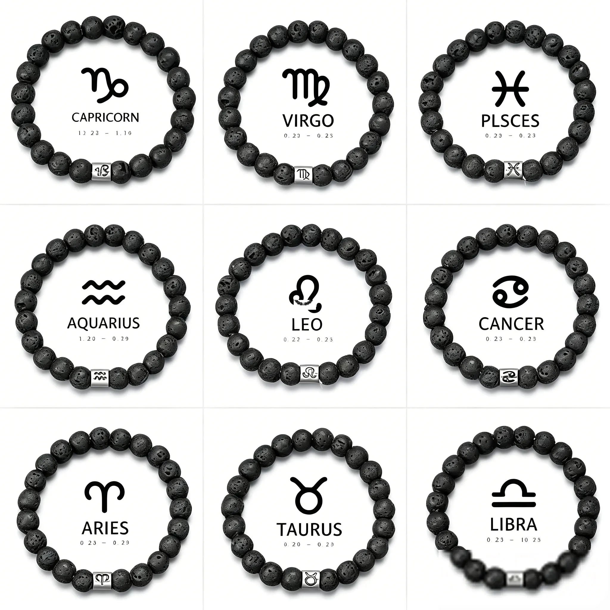 12 Zodiac Bracelet Natural Volcanic Stone Bracelet Virgo Capricorn Taurus Aquarius Sagittarius Cancer Aries Pisces Gemini Libra