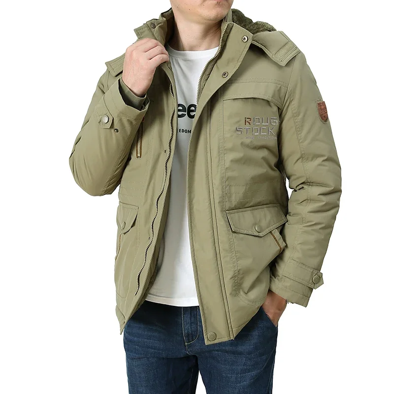 Cargo Jackets Men Winter Outdoor Windproof Warm Casual Fleece Jacket Thick Warm Hooded Coat Solid Color Outerwear Mens Clothing