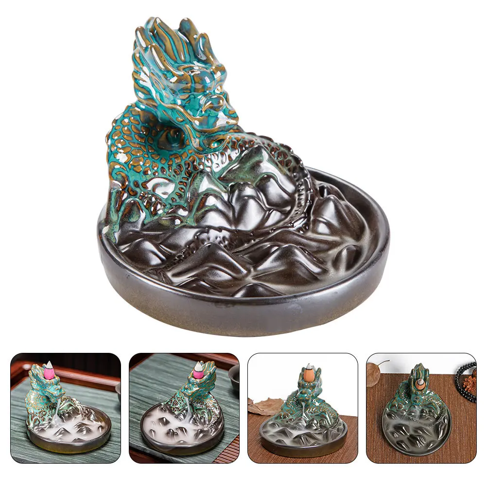 

Backflow Incense Burner Dragon Ceramic Censer Vintage Chinese Style for Home Meditation Yoga Room Decor Aromatic Air Purifying